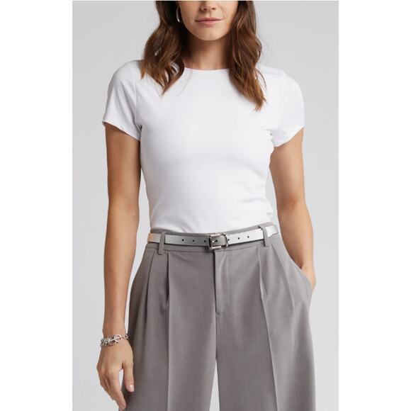 NWT HALOGEN NORDSTROM Bright White Essential Compression T-Shirt Size M - Picture 1 of 9